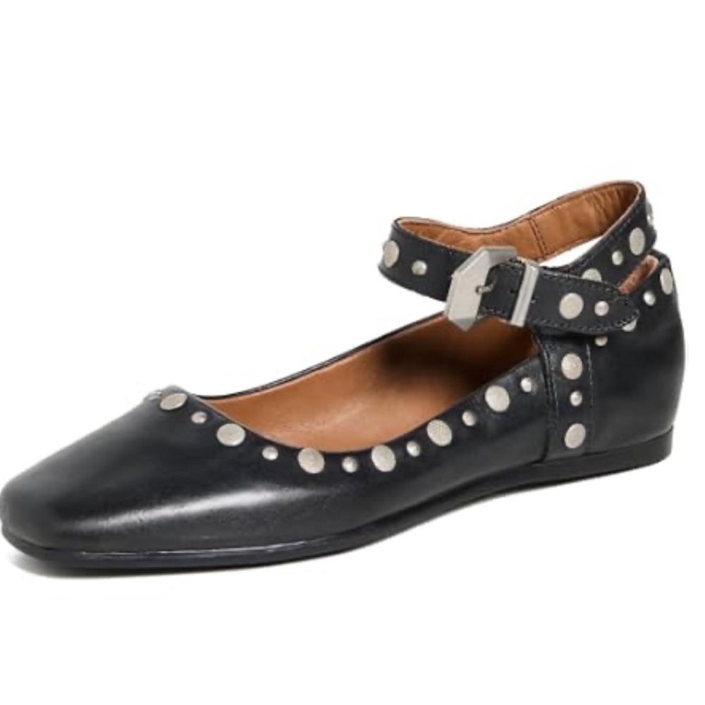 Free People Black Studded Mystic Mary Jane Leather Flats Women's Size US 6.5
